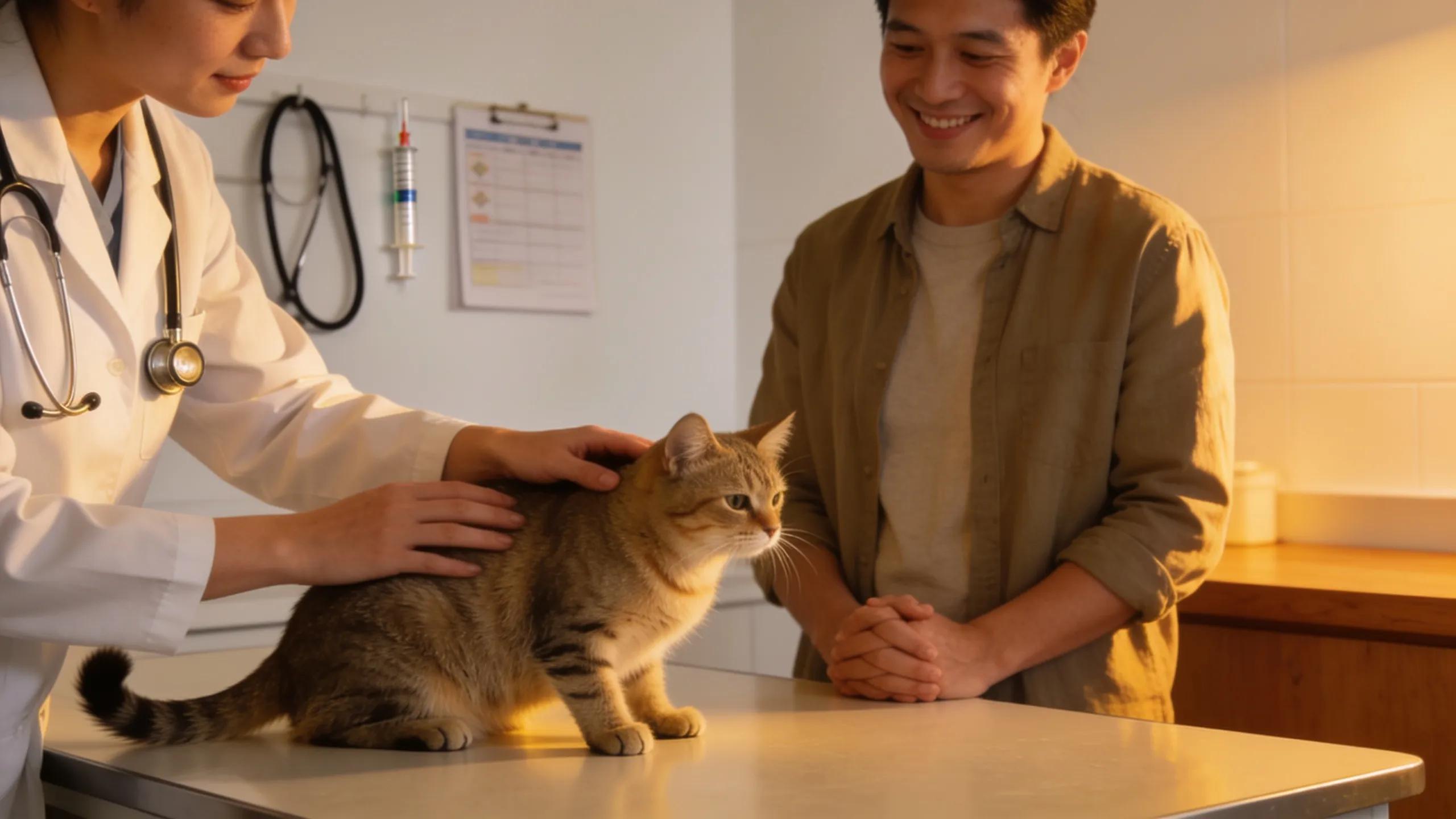 Veterinarian providing compassionate care to a cat during an examination