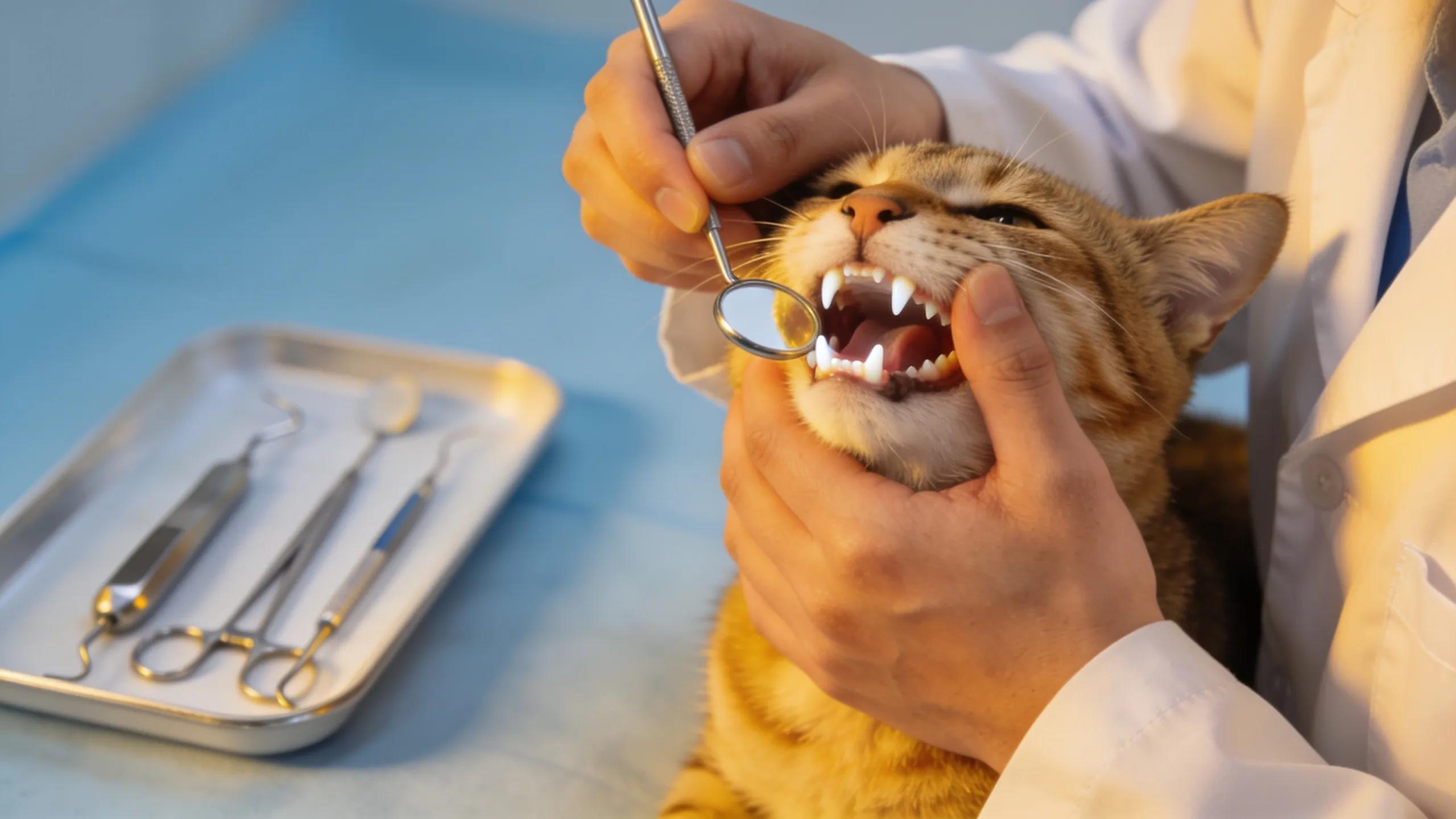 Veterinarian performing a dental check-up on a cat, underscoring the importance of dental care