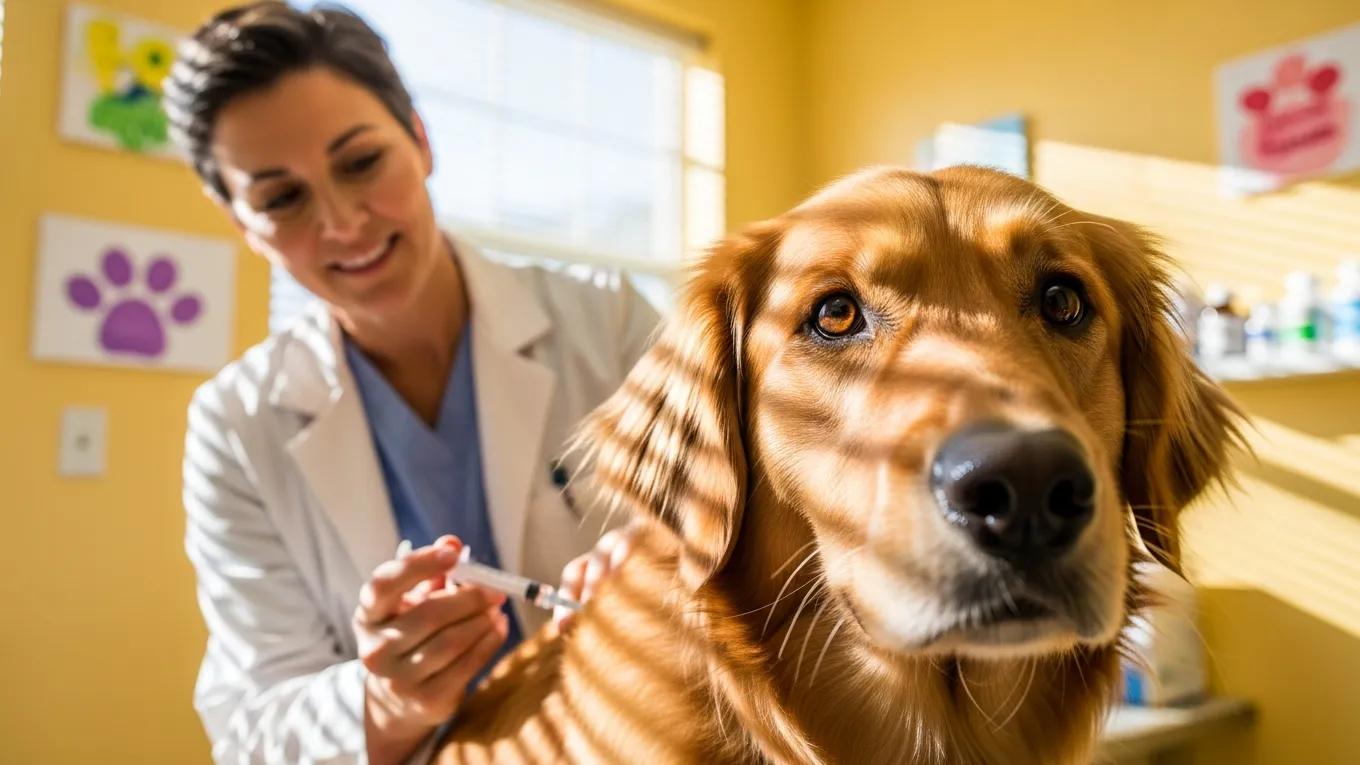 Dog receiving a vaccination in a Florida veterinary clinic, illustrating the importance of vaccination schedules