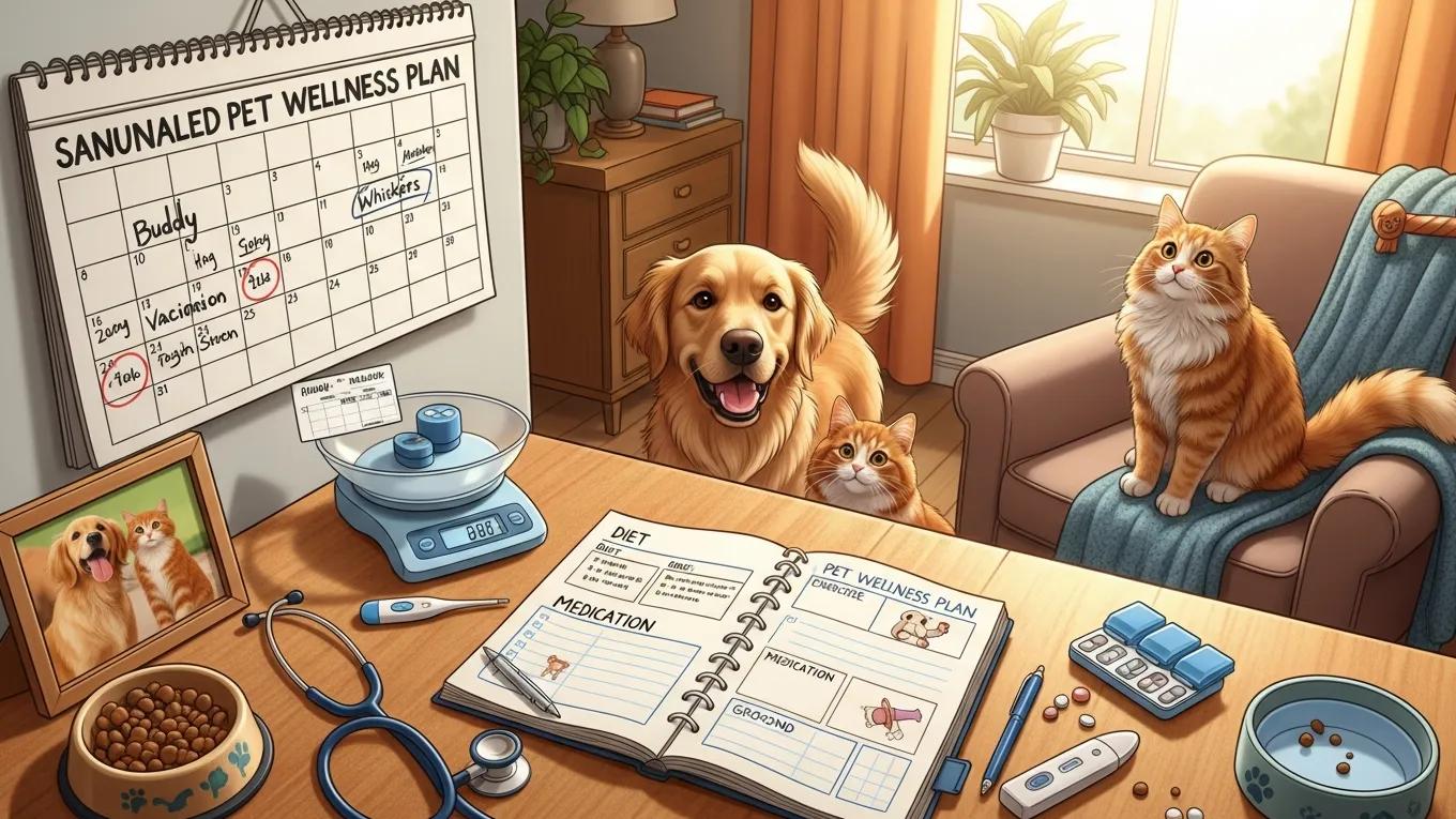 Personalized wellness plan for pet care with dog and cat at home