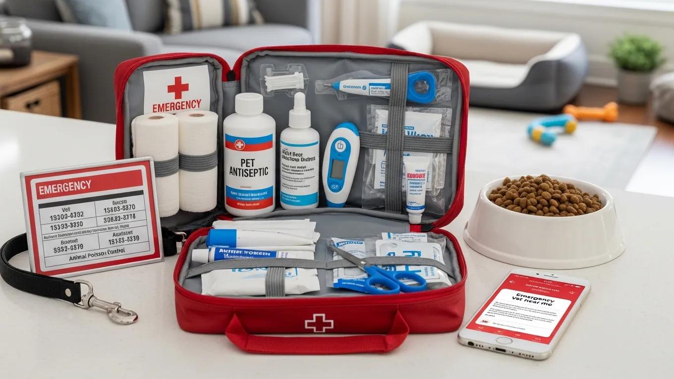 Pet emergency kit showcasing essential items for veterinary care