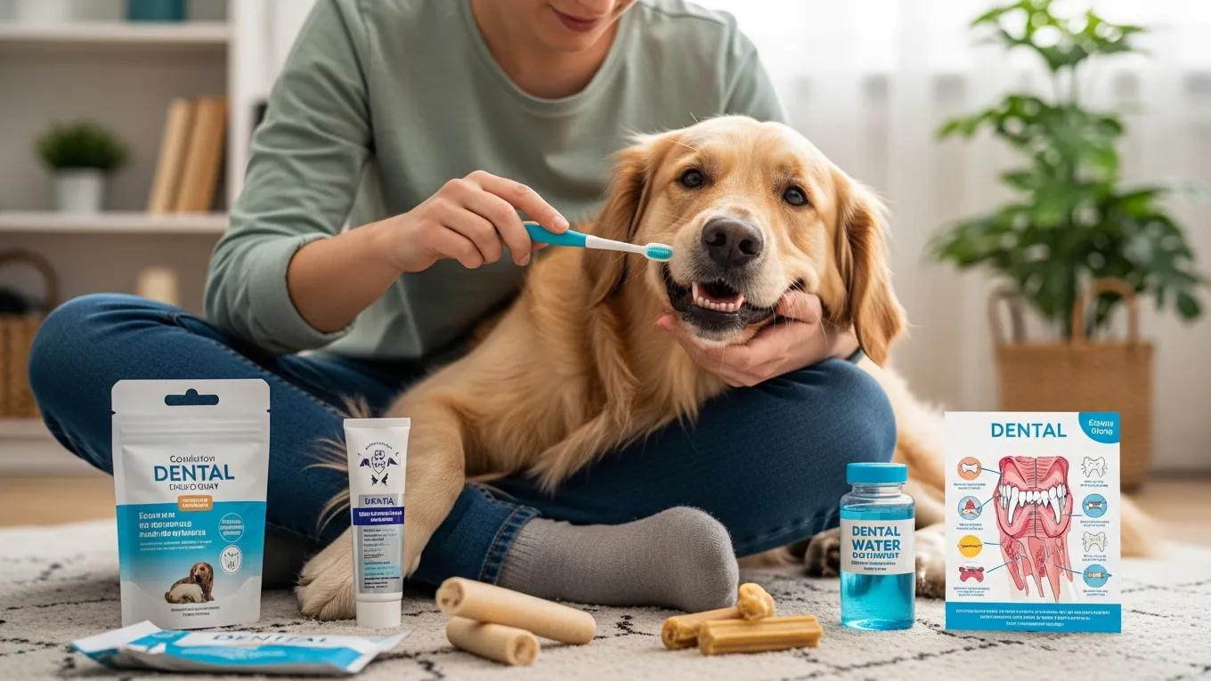 Pet owner brushing dog's teeth emphasizing the role of dental care in preventive health