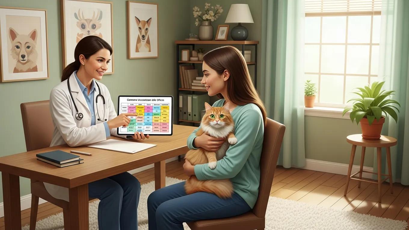 Pet owner consulting with veterinarian about vaccinations and side effects