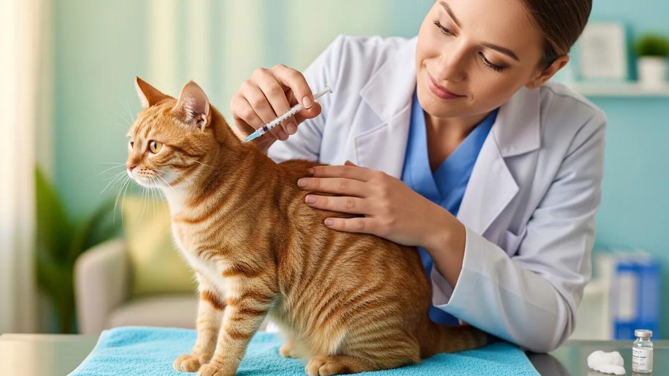 Veterinarian administering vaccination to a cat, illustrating preventive care services