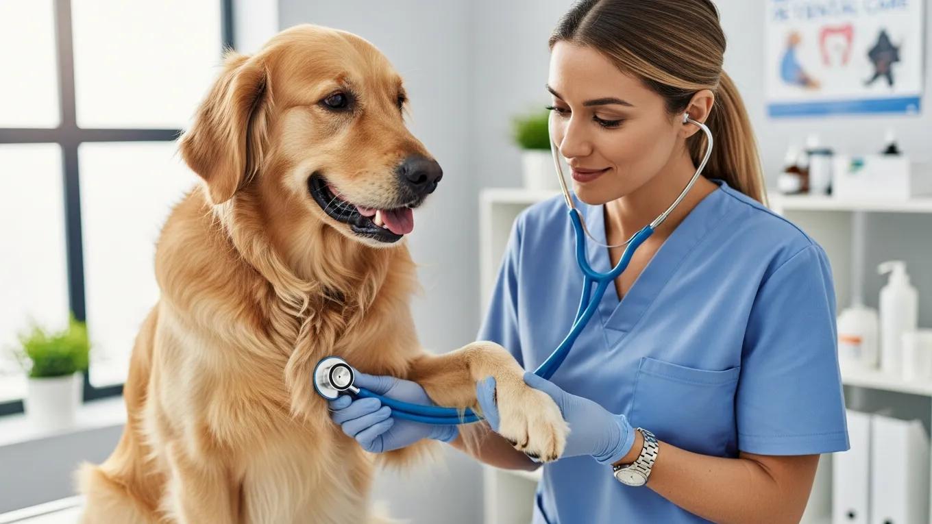 Veterinarian conducting a routine check-up on a dog, highlighting the importance of preventive care