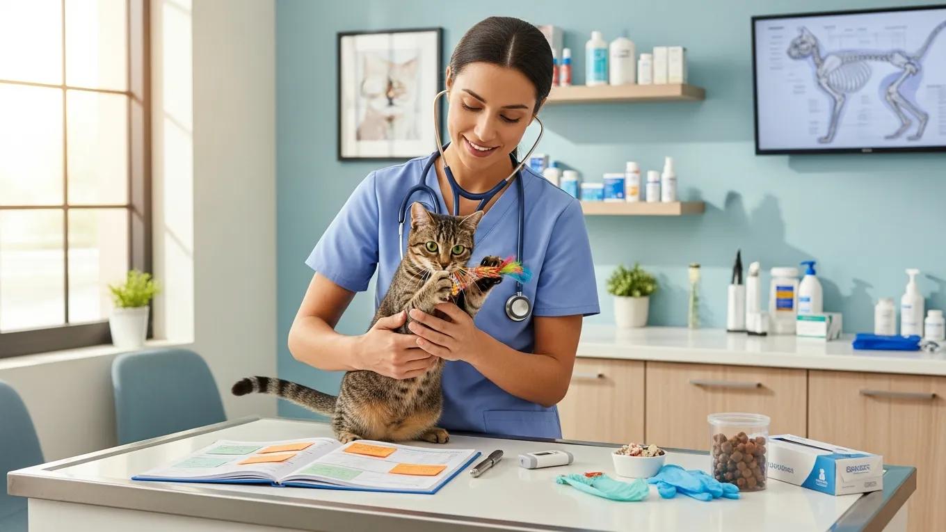 Veterinarian examining a cat illustrating the significance of routine health check-ups