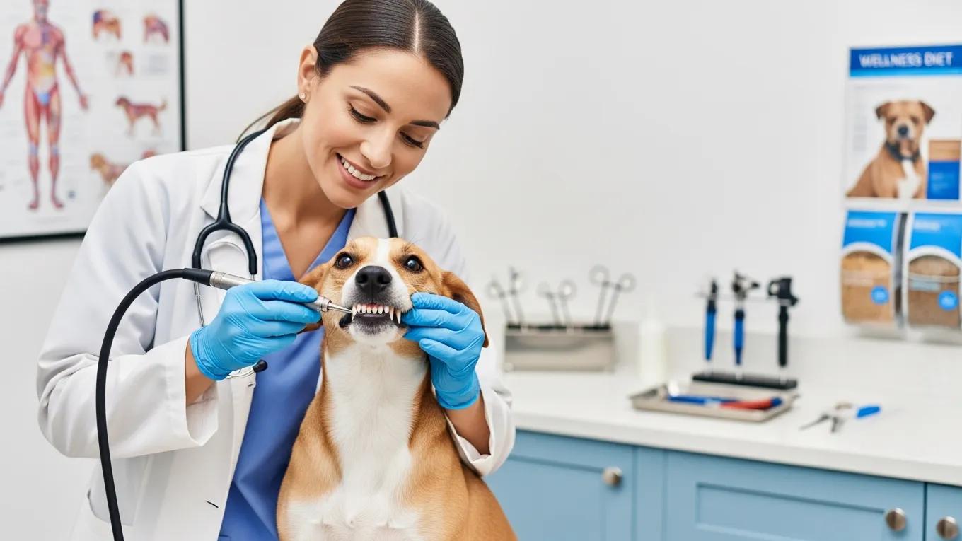 Veterinarian examining a dog during a routine check-up, highlighting core preventive services